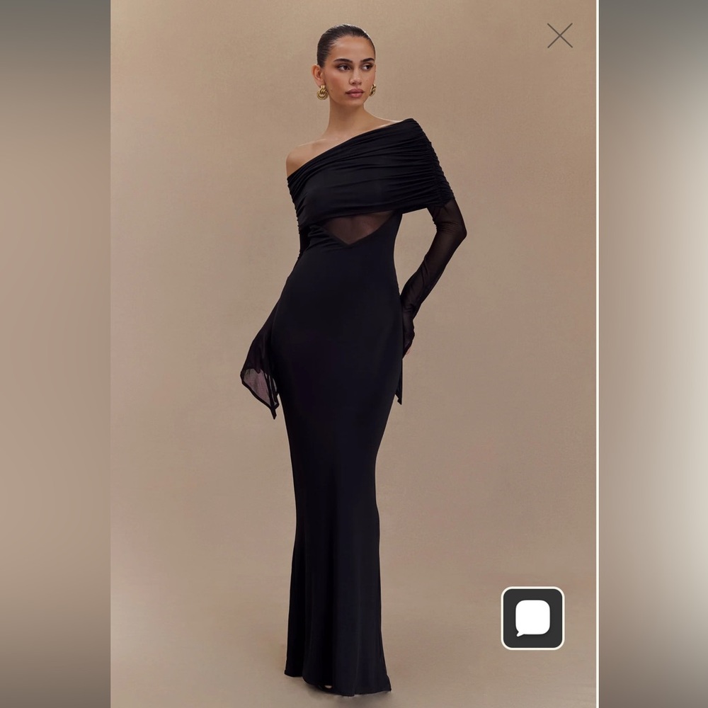 Kaitlin One Shoulder Slinky And Mesh Maxi Dress - Black - Medium.